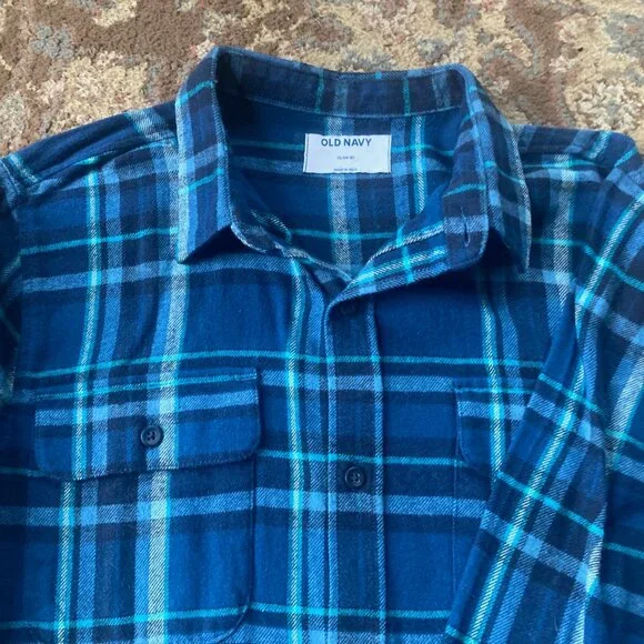 Long-Sleeve Flannel Pocket Shirt for Boys, blue plaid, XL (14-16) - Picture 4 of 4